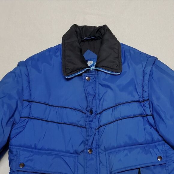 Vintage 1980s Arctic Blue Full-zip Removable Sleeve Puffer Snow Ski Jacket M - Picture 2 of 12